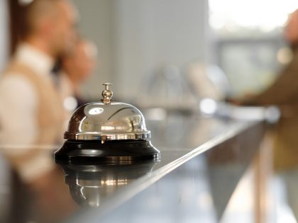 Hotel bell on hotel check-in reception desk